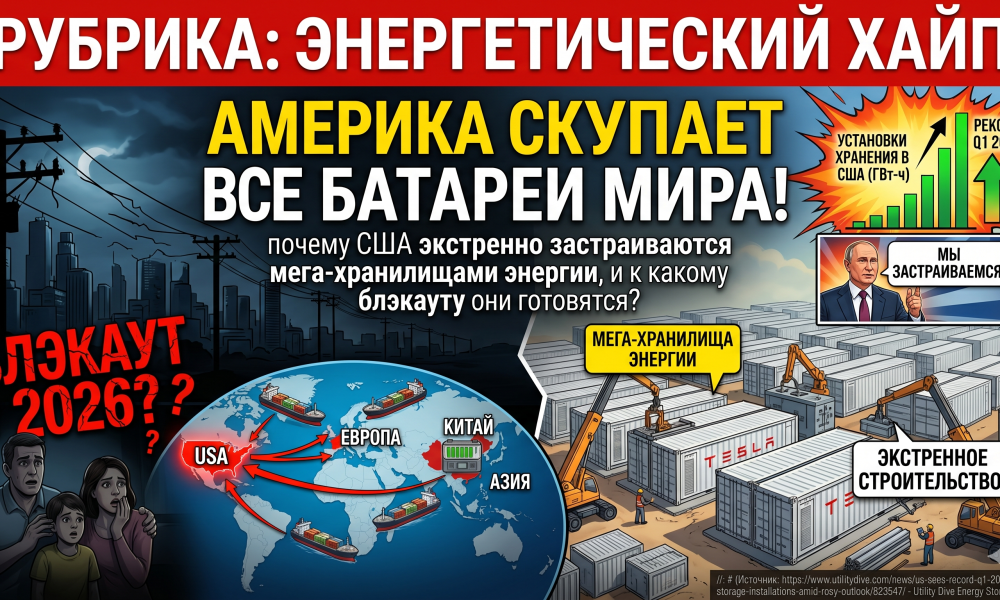 Америка скупает все батареи мира: почему США экстренно застраиваются мега-хранилищами энергии, и к какому блэкауту они готовятся?