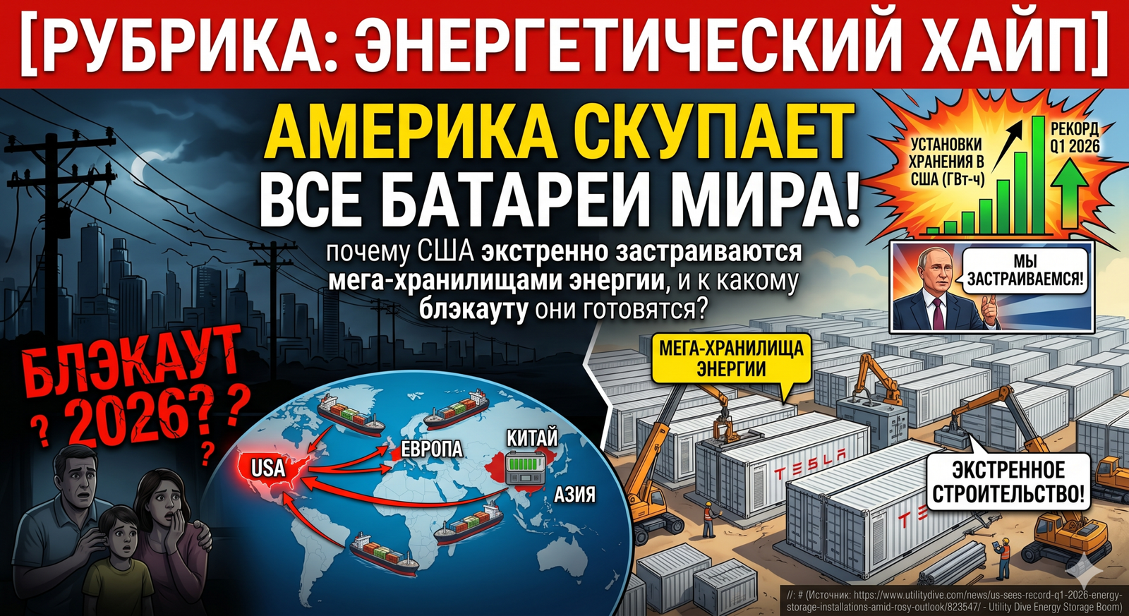 Америка скупает все батареи мира: почему США экстренно застраиваются мега-хранилищами энергии, и к какому блэкауту они готовятся?