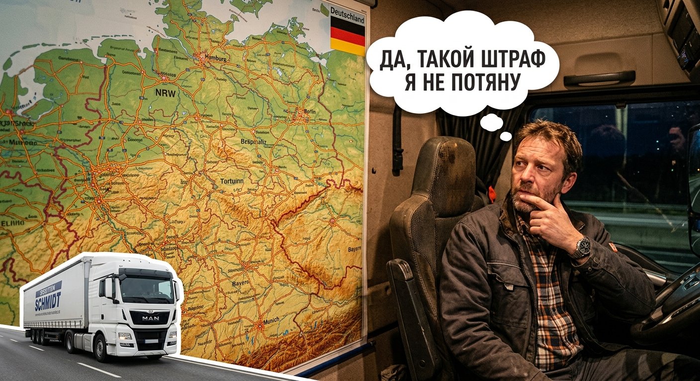 Грузовик CE стоит у знака запрета движения на немецком автобане в воскресенье