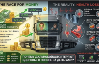 Инфографика: погоня за деньгами разрушает здоровье дальнобойщиков — грыжи, гастрит, гипертония, стресс из-за переработок и нарушений режима труда