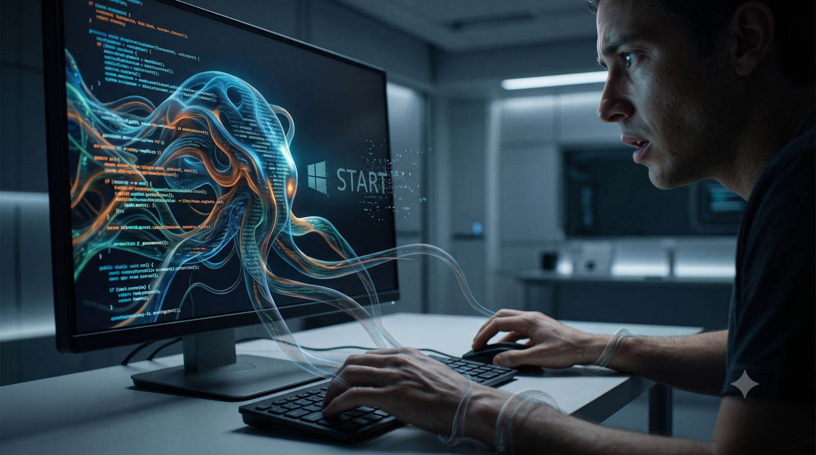 Проект «Core AI»: Microsoft тайно разрабатывает убийцу Windows, и вам это не понравится "Сложная структура искусственного интеллекта на экране компьютера поглощает привычный интерфейс Windows и меню Пуск"