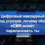 Водитель CE у грузовика проверяет электронную накладную eCMR на планшете на фоне европейского пограничного перехода