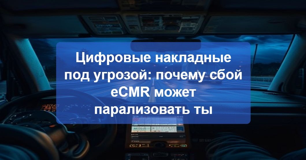 Водитель CE у грузовика проверяет электронную накладную eCMR на планшете на фоне европейского пограничного перехода