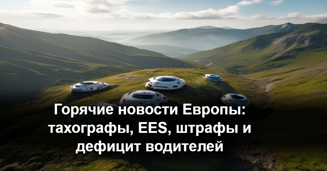 Дальнобойщик категории CE за рулём грузовика на европейской трассе, тахограф и дорожные знаки ЕС