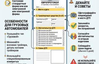 Водитель грузовика заполняет бланк европротокола на месте ДТП рядом с повреждённым автомобилем