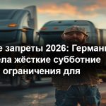 Фура стоит на обочине немецкого автобана в субботу во время летнего запрета для грузовиков свыше 7,5 тонн