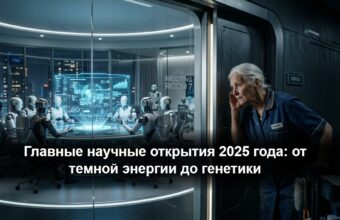 Ученые работают в современной исследовательской лаборатории с цифровыми экранами и микроскопами