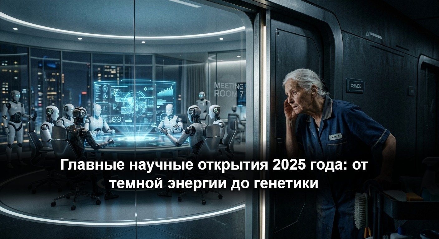 Главные научные открытия 2025 года: от темной энергии до генетики Ученые работают в современной исследовательской лаборатории с цифровыми экранами и микроскопами
