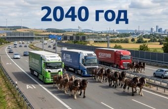 Водитель грузовика CE проверяет документы у кабины на европейской трассе, 2025 год