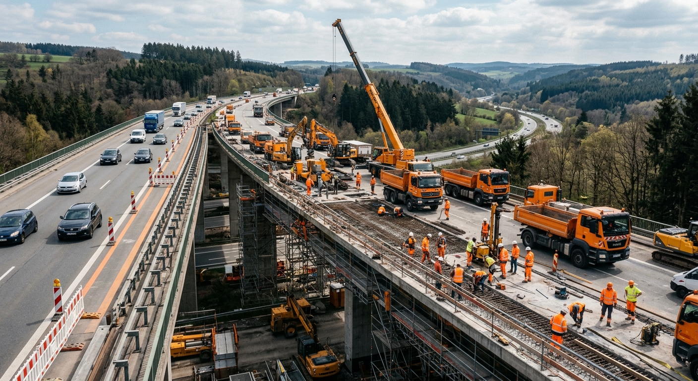 Строительство автобана в Германии 2025 — ремонт мостов и расширение трасс для грузовиков CE