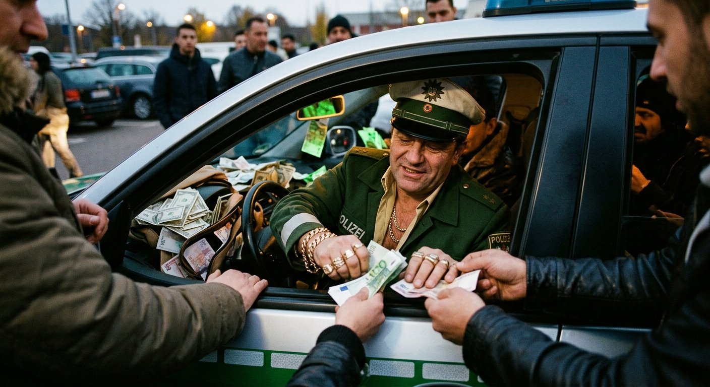 Взятки на А2: инспекторов BALM обвиняют в поборах с водителей прямо на парковке Инспектор BALM проверяет документы у водителя грузовика CE на парковке немецкого автобана А2