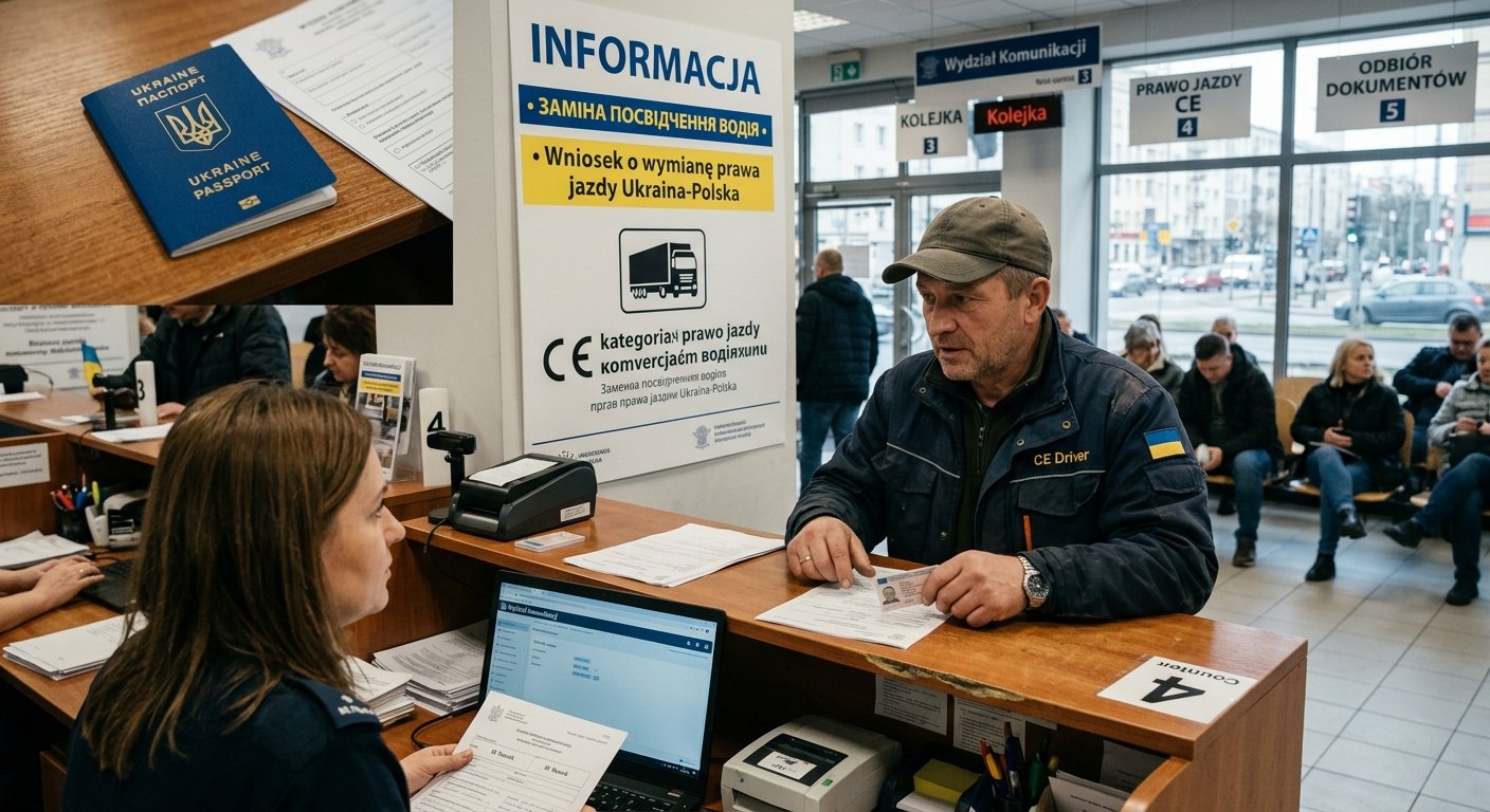 Украинский водитель подаёт документы на замену прав в Wydział Komunikacji Польши