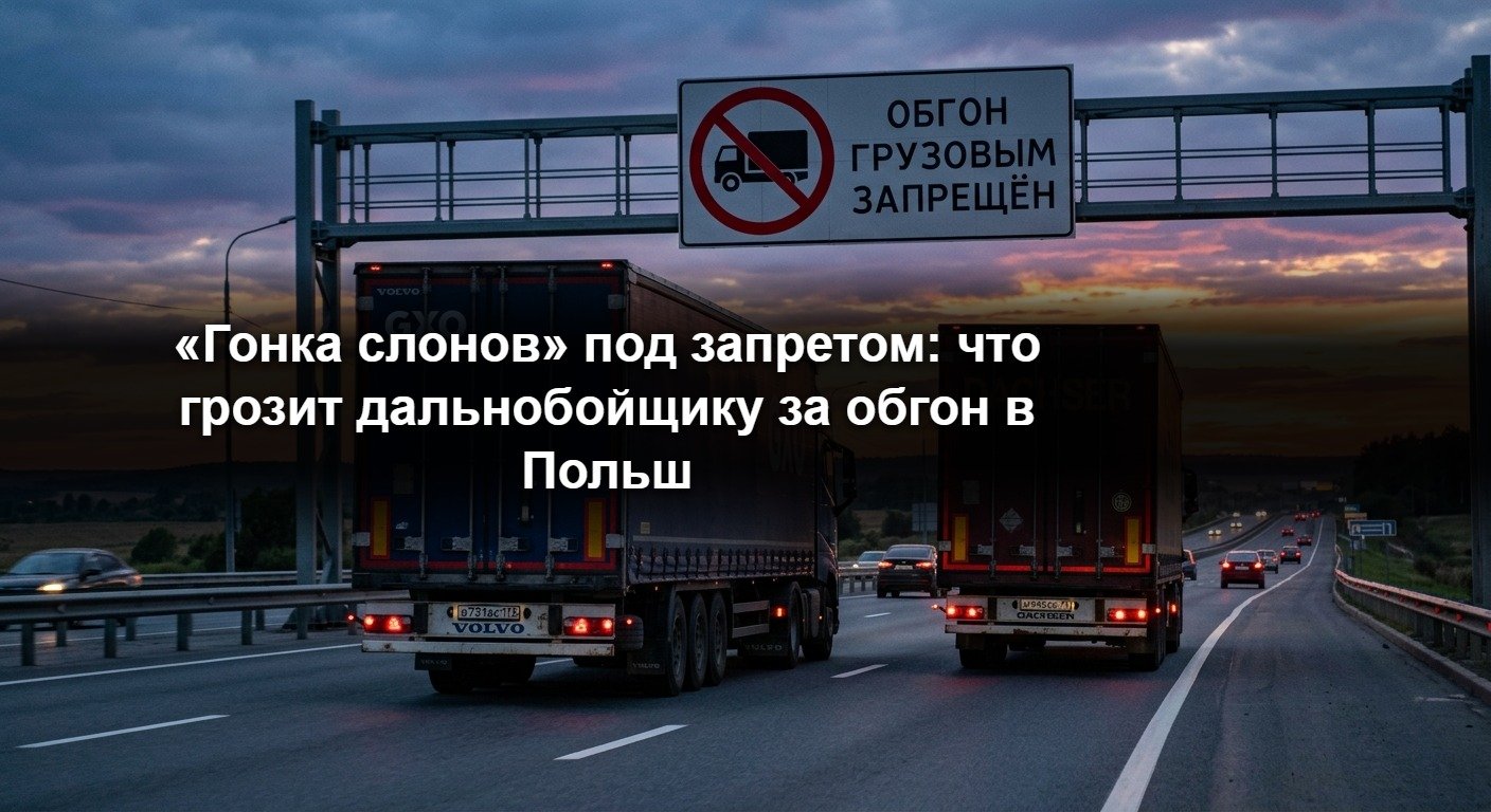 Два грузовика на польской автостраде — иллюстрация запрета обгона грузовиков категории N3