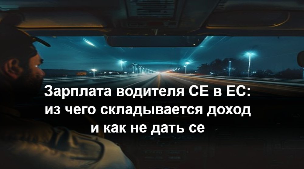 Дальнобойщик категории CE изучает расчётный листок зарплаты в кабине грузовика на европейской трассе