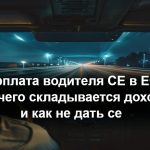 Дальнобойщик категории CE изучает расчётный листок зарплаты в кабине грузовика на европейской трассе
