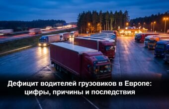 Грузовой автопоезд на европейской трассе — иллюстрация к теме дефицита водителей большегрузов в ЕС