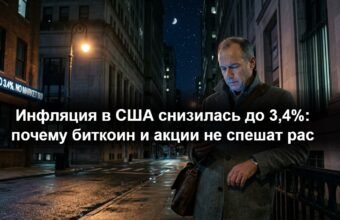 График инфляции в США и символы биткоина на фоне биржевых котировок