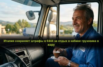 Грузовой автомобиль на стоянке у итальянской автомагистрали во время летней жары