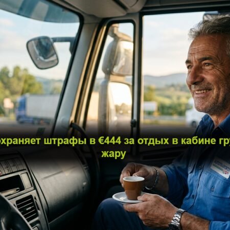Грузовой автомобиль на стоянке у итальянской автомагистрали во время летней жары
