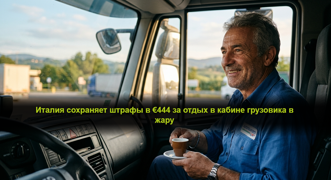 Италия сохраняет штрафы в €444 за отдых в кабине грузовика в жару Грузовой автомобиль на стоянке у итальянской автомагистрали во время летней жары