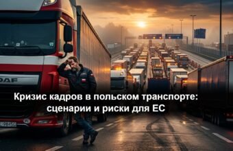 Колонна грузовых автомобилей на европейской автомагистрали во время международной транспортировки грузов