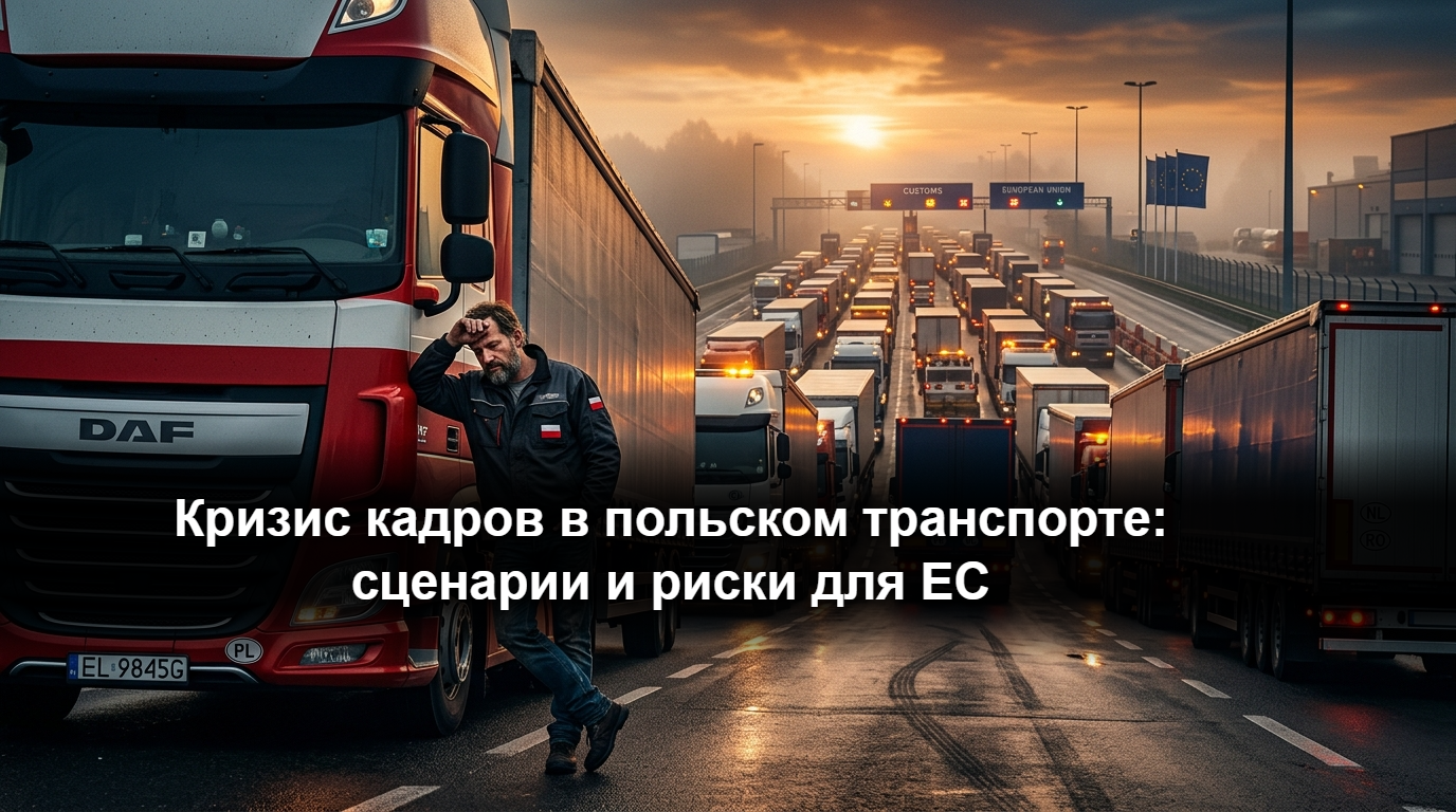 Кризис кадров в польском транспорте: сценарии и риски для ЕС Колонна грузовых автомобилей на европейской автомагистрали во время международной транспортировки грузов
