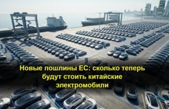 Ряды новых электромобилей в грузовом морском порту перед прохождением таможенного контроля
