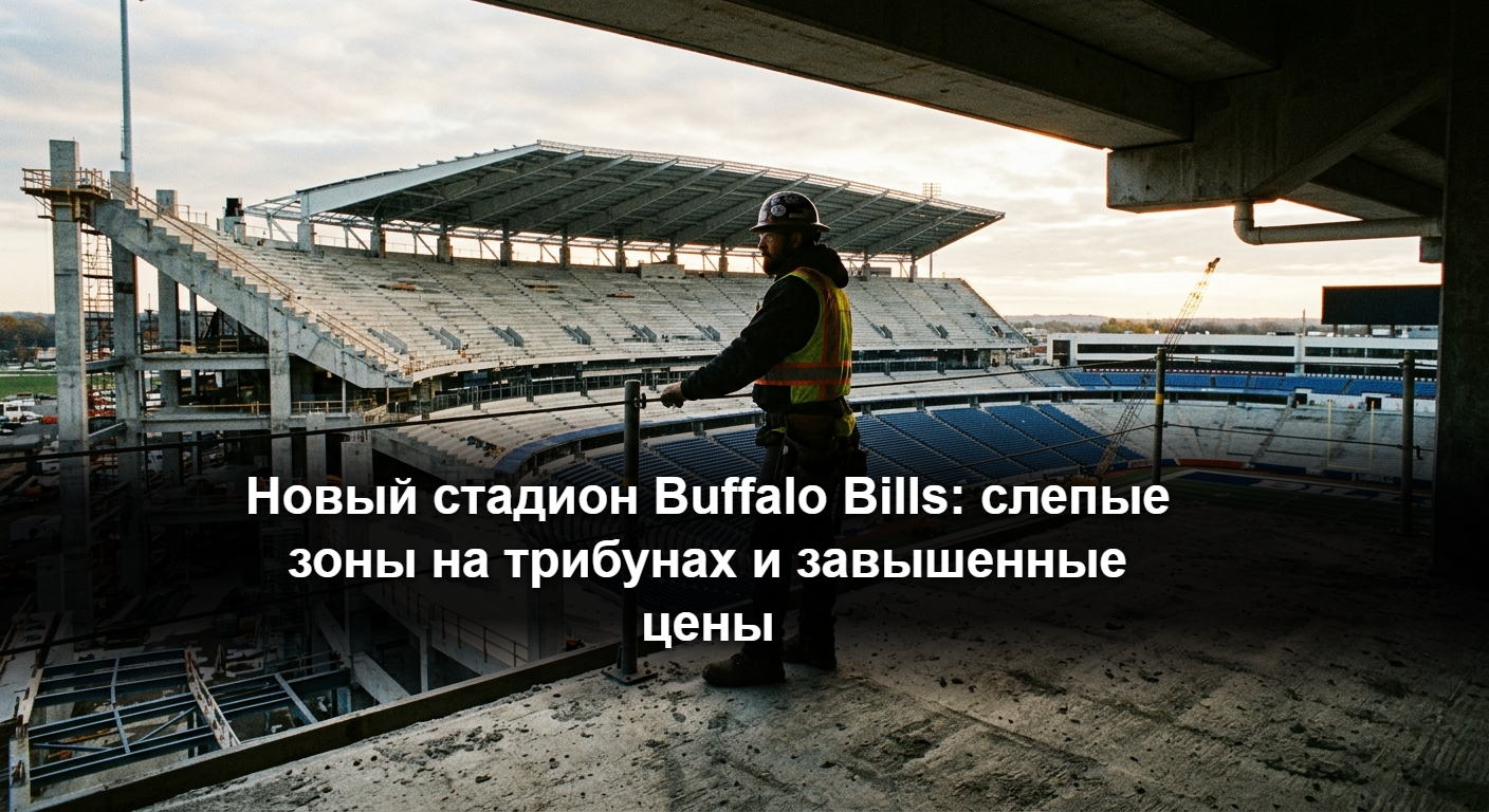 Трибуны нового стадиона Buffalo Bills с видом на поле через перила и стеклянные ограждения