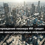 Серверные стойки в дата-центре с неоновой подсветкой, символизирующие вычисления искусственного интеллекта