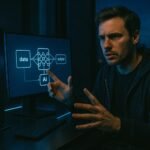 Схема архитектуры искусственной нейросети с входными узлами, скрытыми слоями и выходными параметрами