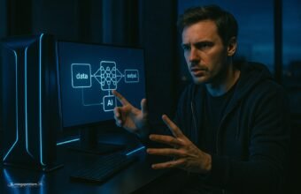 Схема архитектуры искусственной нейросети с входными узлами, скрытыми слоями и выходными параметрами